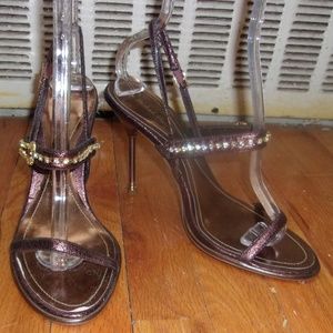 Michael Antonio Jeweled Strappy Bronze Metallic Stiletto Heels